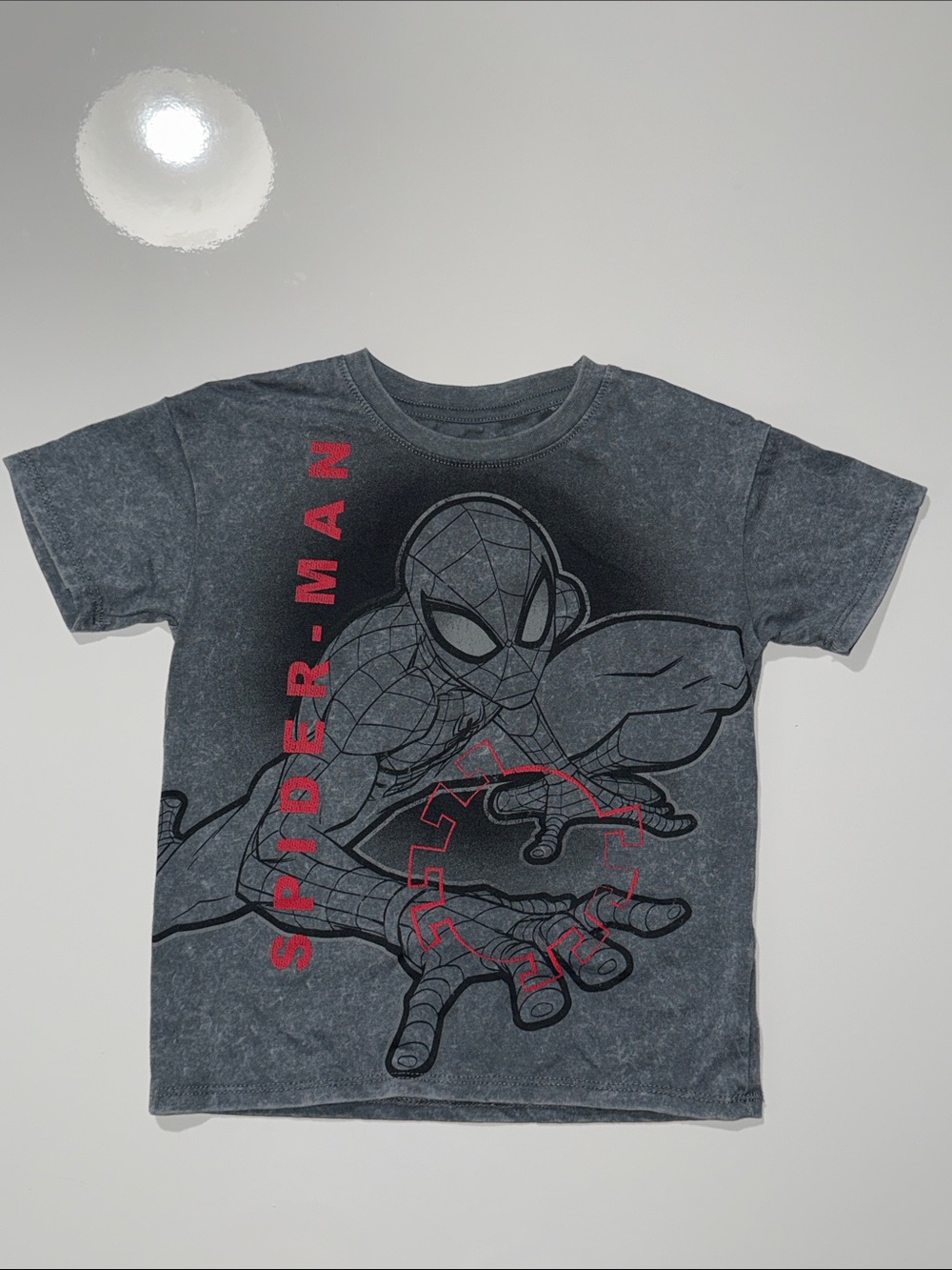 Marvel Spider-Man Crewneck Tee in Charcoal Gray with White Logo